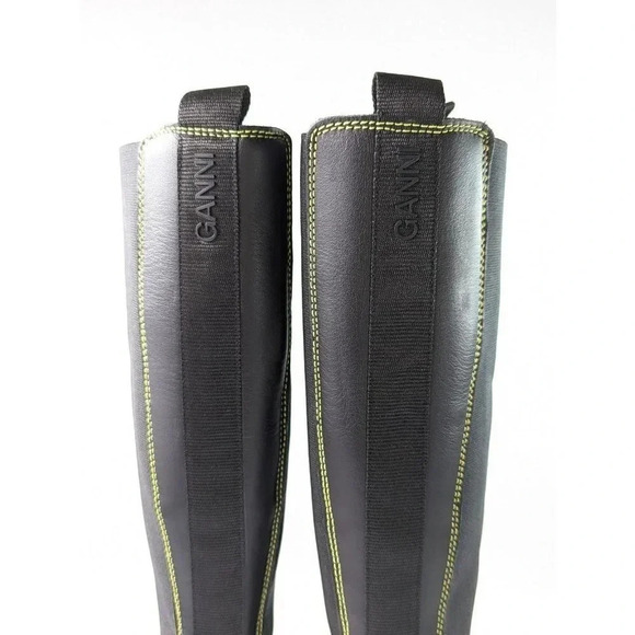 Ganni Women's Black Leather Knee High Chelsea Boots Size 35 EU (MSRP $595) - Picture 7 of 12